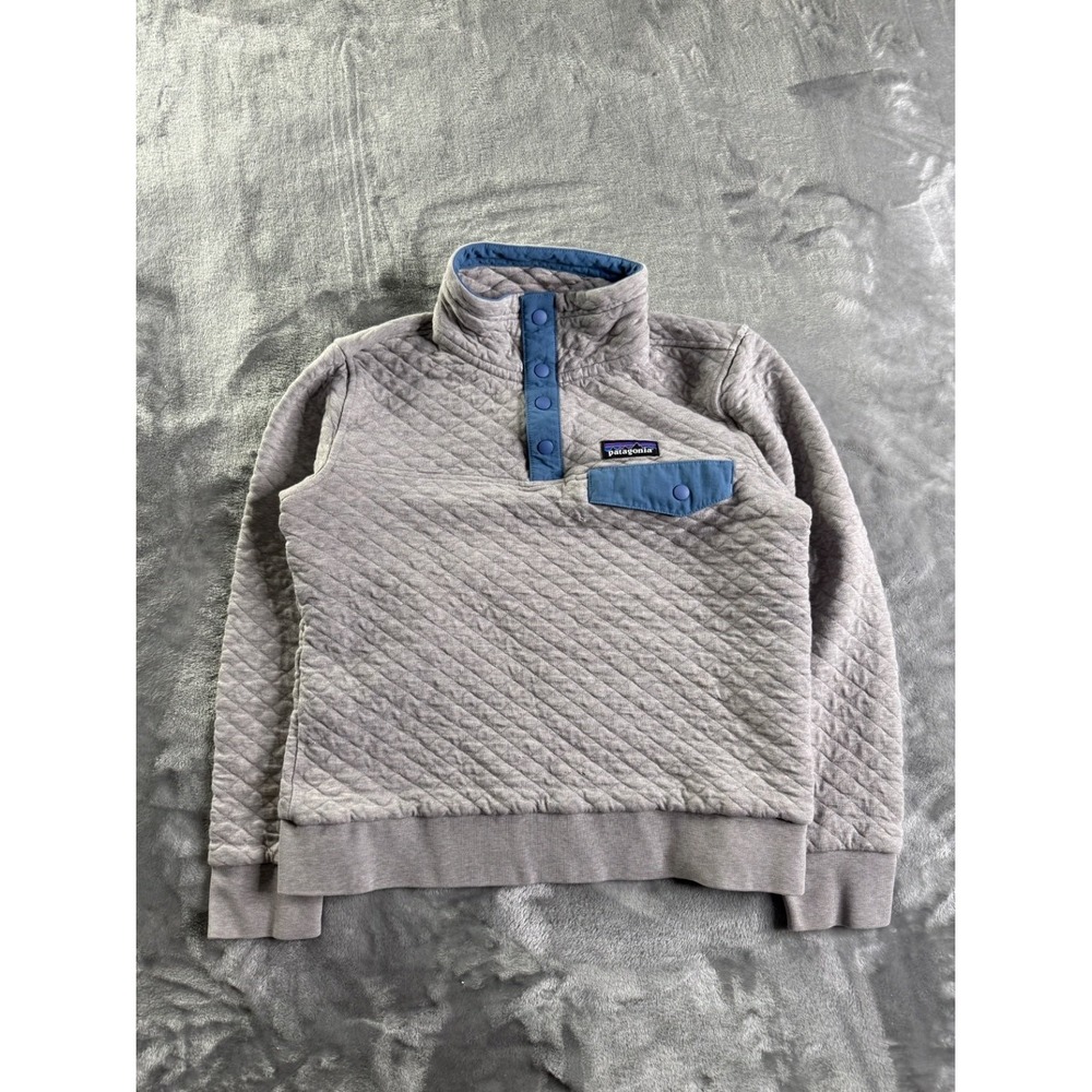 Patagonia Organic Cotton Quilt Snap-T Pullover Sweatshirt Women XS Gray Pockets